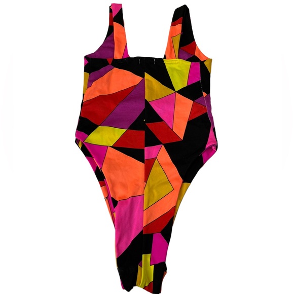 Zalie Rave Festival Geometric Abstract Print High Cut Bodysuit One piece - Picture 2 of 5